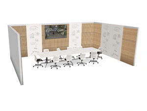 Boardroom Configuration with Wooden Slats and Glassboards with Harmon Boardroom Desk and Gesture Meeting Room Chair