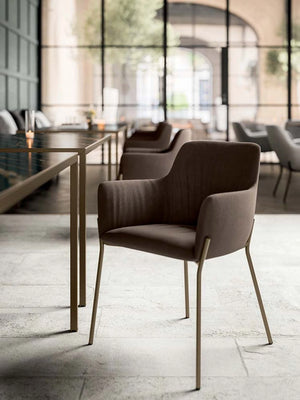 City Deco Armchair With 4 Deco Legs In Brown With Metal Table In Reception Area