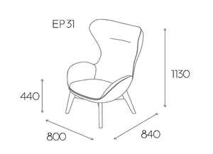Kate Moodlii Upholstered Armchair With High Backrest Dimensions