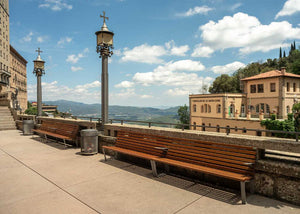 Leman Wooden Bench with Backrest in an Open Area 2