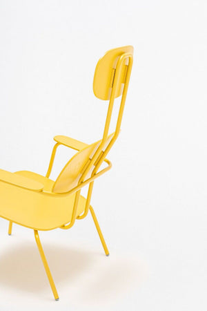 New School High Back Lounge Chair with Four Metal Legs Detail