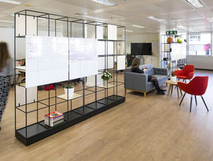 Palisades Metal Grid Office Space Dividers With Storages Back And Front Panel And Pot Plant Sheld