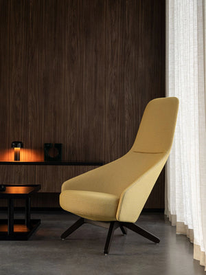 Palo Lounge Armchair with Wooden Legs in Light Yellow Finish