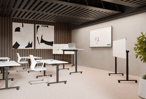 WsD Mara Mobile and Tilting Height Adjustable Table with Gesture Five Star Castors Meeting Room Chair and Whiteboard in Modern Office Setting 3