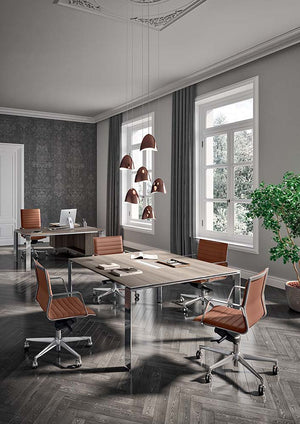 X7 Meeting Room Table with Mobile Chair and Indoor Plant in Modern Office Setting