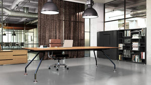 Xeon Small Wooden Cabinet 5 in Oak Finish with Oak Top Rectangular Table and Executive Chair in Modern Office Setting