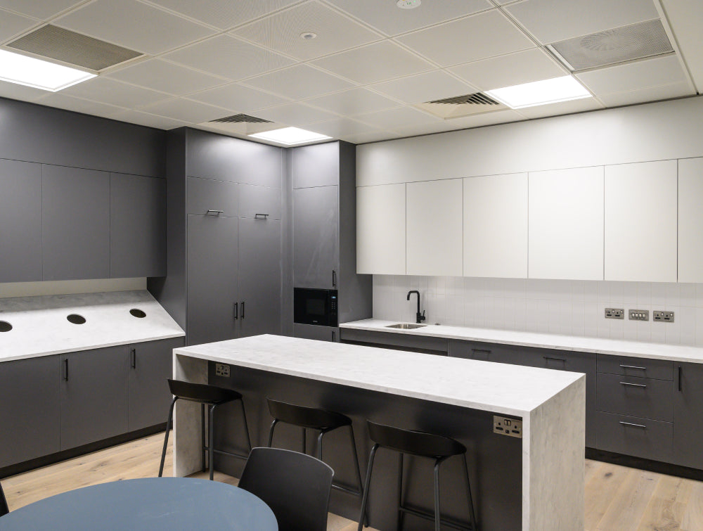 Black Finish High Stool With Kitchen Counter Chair In Kitchen Setting