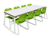 Block Steel White Canteen Table With Green Chairs