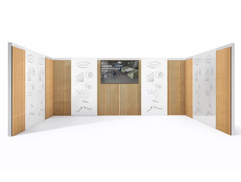 Boardroom Configuration with Wooden Slats and Glassboards