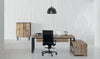 Buronomic Prestige Contemporary Executive Desk In Black Leg Finish With Black Armchair And Pendant Light In Office Area