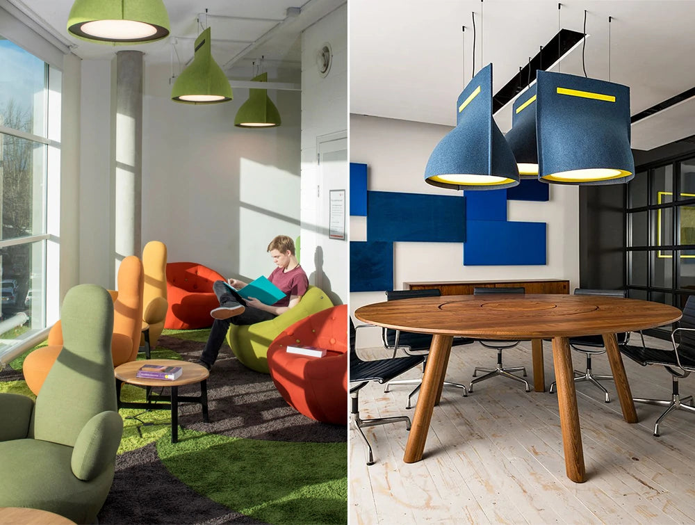 Buzzibell Acoustic Pendant Ceiling Light Meeting Room Or Cosy Space Green And Black Or Blue And Yellow