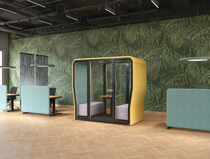 Buzzinest Pod 2 In Light Brown Finish With Long Back Sofa In Cafe Setting