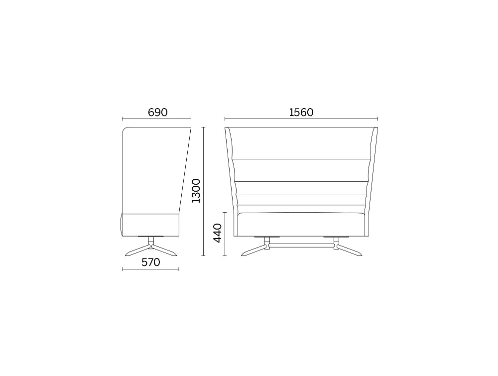 Cell128 2 Seater Sofa With 4 Spoke Steel Base Dimensions