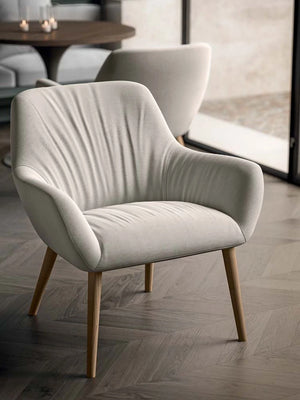 City Deco Armchair With 4 Deco Legs In White With Wooden Legs