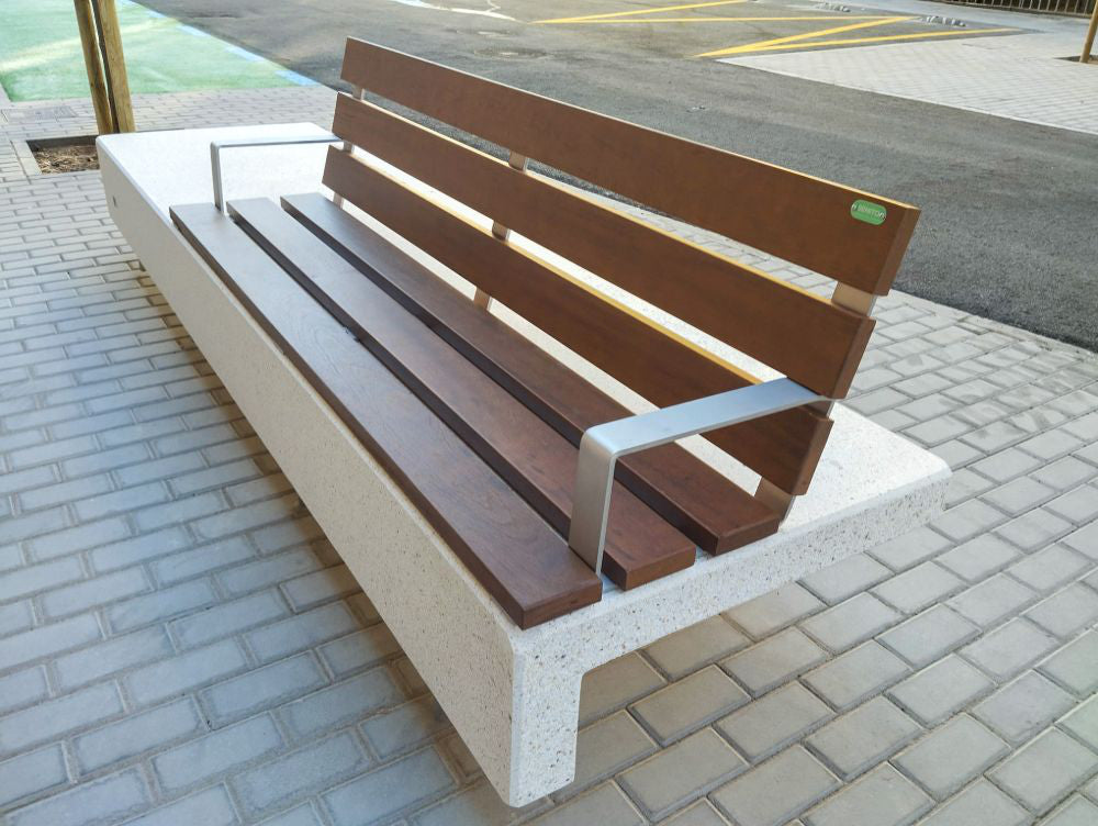 Ela Plus Rectangular Outdoor Bench in Two Toned Finish with Other Benches in Outdoor Setting 6