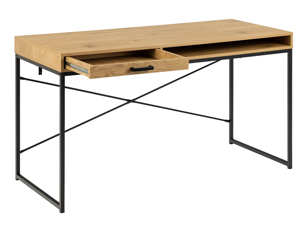 Emily Wide Home Office Desk with 1 Drawer and Open Compartment Wild Oak 2