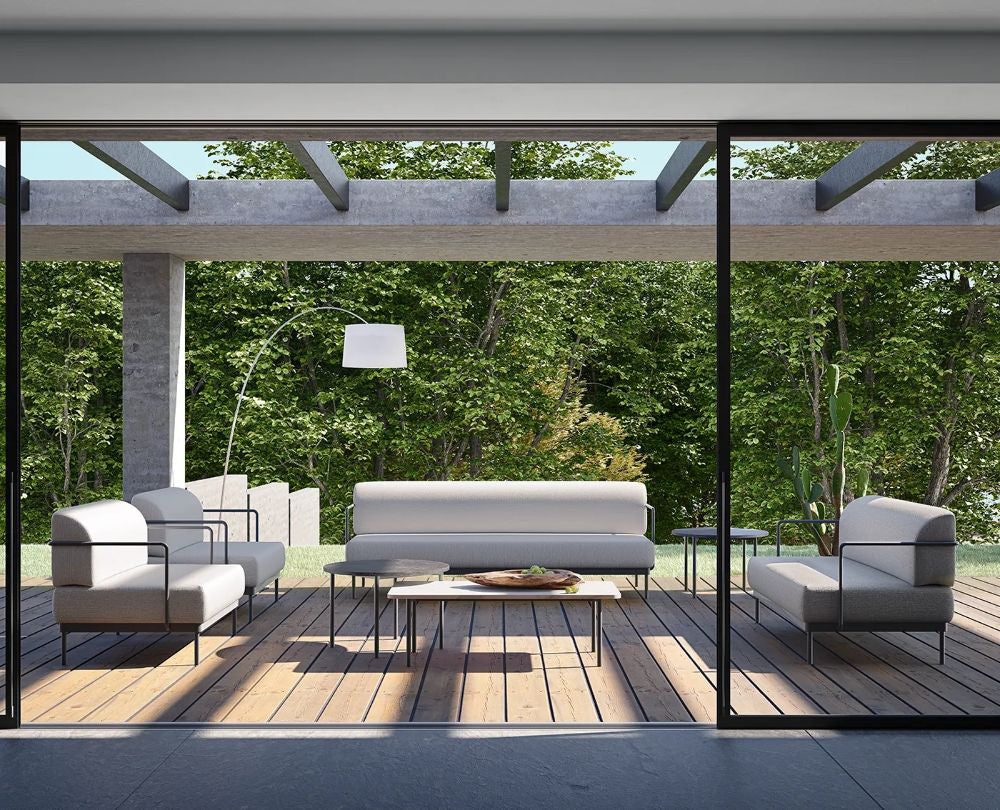 Etesian Modular Sofa With Floor Lamp And Coffee Table In Outdoor Setting
