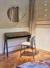 Finn Padded Chair With Round Mirror In Bedroom Setting