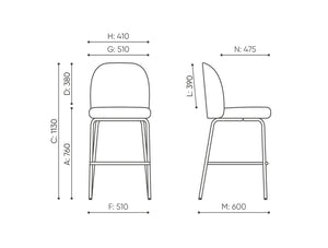 Flos Armless High Stool with Footrest Dimensions