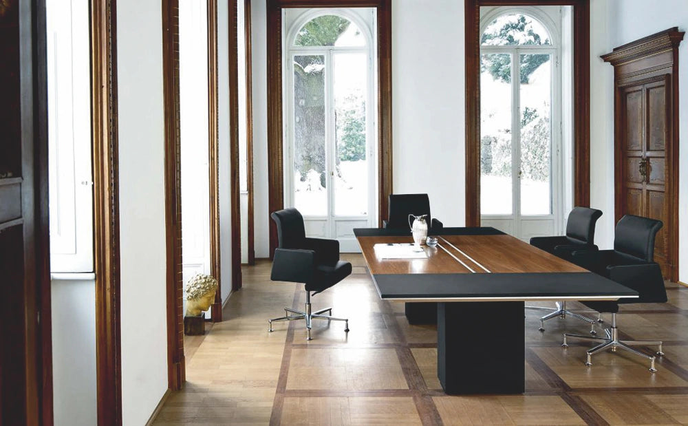 Frezza Ono Meeting Table With Black Armchair In Living Room Setting
