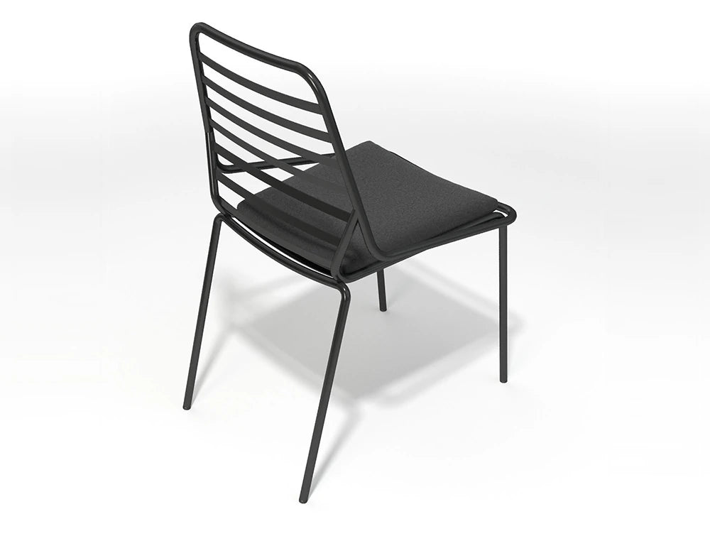 Gaber Link Stackable Outdoor Chair Without Armrests In Black Metal Finish And Upholstered Black Cushion Top View