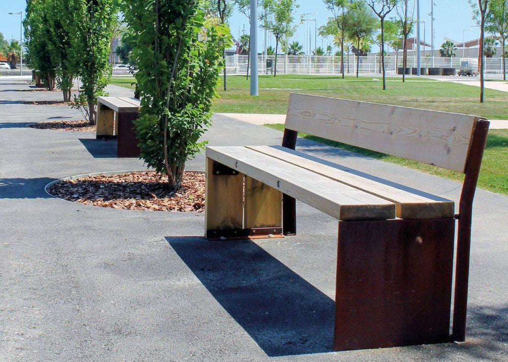 Gavarres Wooden Outdoor Bench in Outdoor Setting