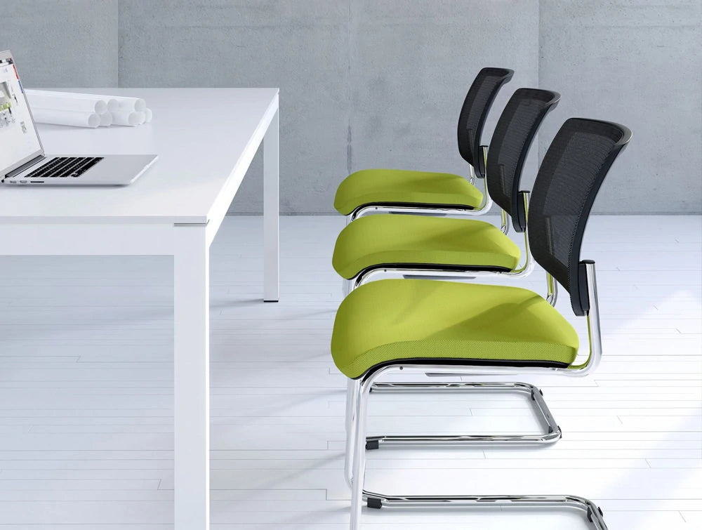 Gaya Mesh Conference Armshair with Computer and Green Lime Cushion
