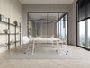 Gesture Meeting Room Chair in 5 Star Base on Castors with Key Meeting Room Table in A Legs and Iris Modular Shelving Unit in Modern Office Setting