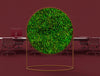 Green Mood Moss Acoustic Circular Free Standing Screen With Corten Frame And Ball Moss Filling With Maroon Background