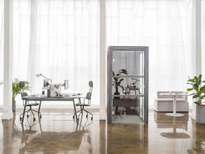 Hako Acoustic Boothwith Bench Desk and Modular Sofa in Reception Setting