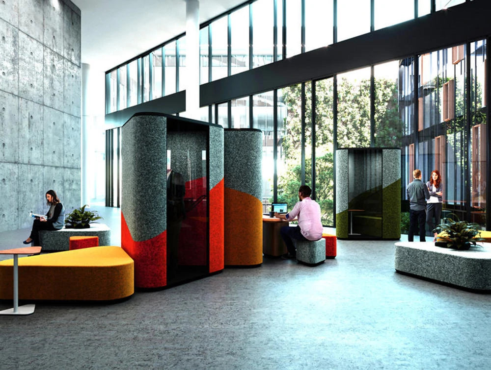 Hana Compact Acoustic Phone Booth Ground View in Seating Area