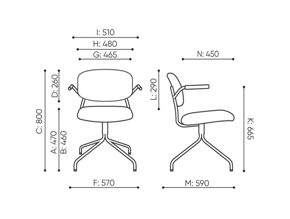 Hens Office Chair with 4 Star Swivel Base Dimensions
