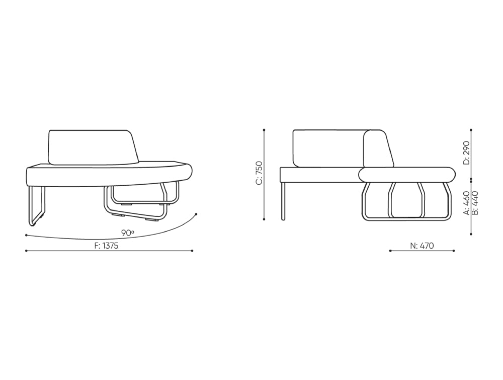 Legvan 90 Upholstered Modular Seating Dimensions