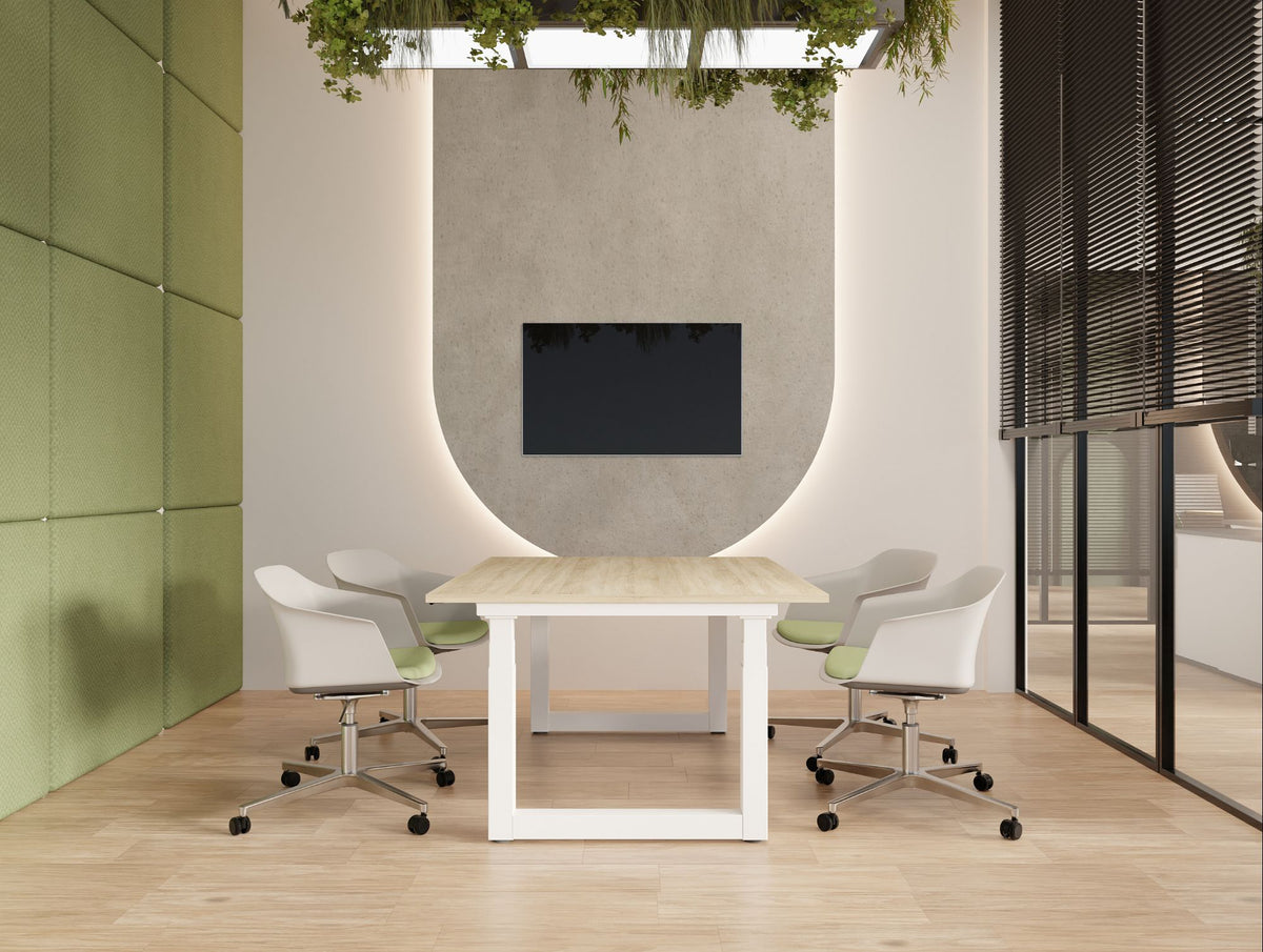 Levo Chat Meeting Room Table with Jupiter Four Castor Chair in Meeting Room Setting 2