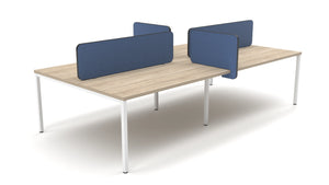 Light Desk Screens in Blue Finish Attached in a Bench Desk