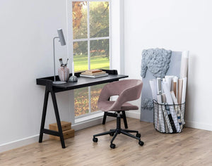 Lily Home Office Desk Matte Black 6 with Pink Armchair in Study Corner Setup