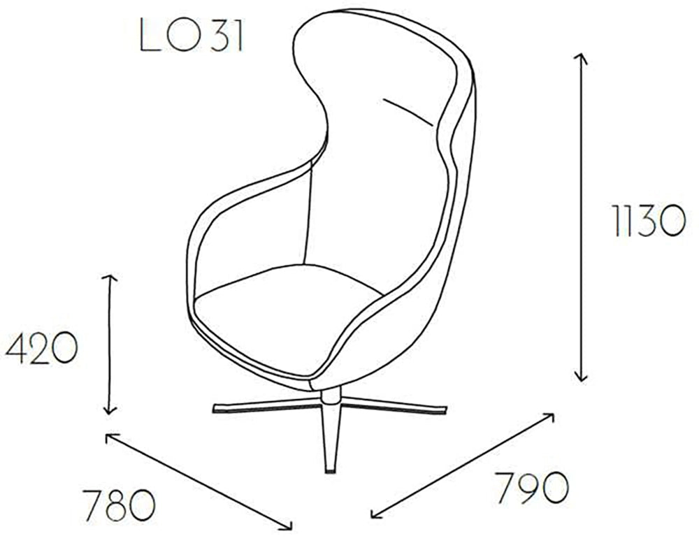 Loop Upholstered Lounge Armchair With High Backrest Dimensions