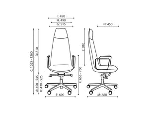 Lumi High Back Executive Armchair Dimensions