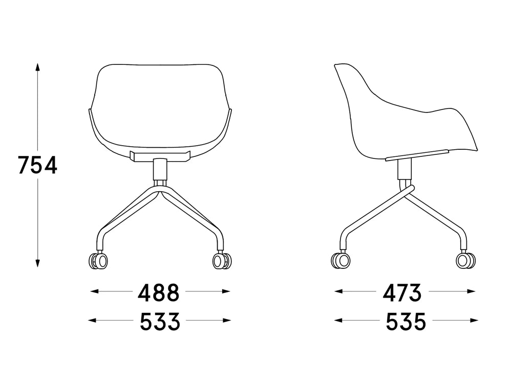 Mdd Baltic Basic Shell Armchair On Four Spoke Base With Castors 8 Dimensions