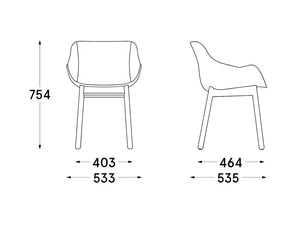 MDD Baltic Basic Shell Armchair with Wooden Base 11 Dimensions