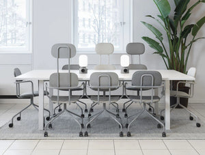 MDD New School Swivel Castor Wheel Chair in Light Wood Finish for Meeting Rooms
