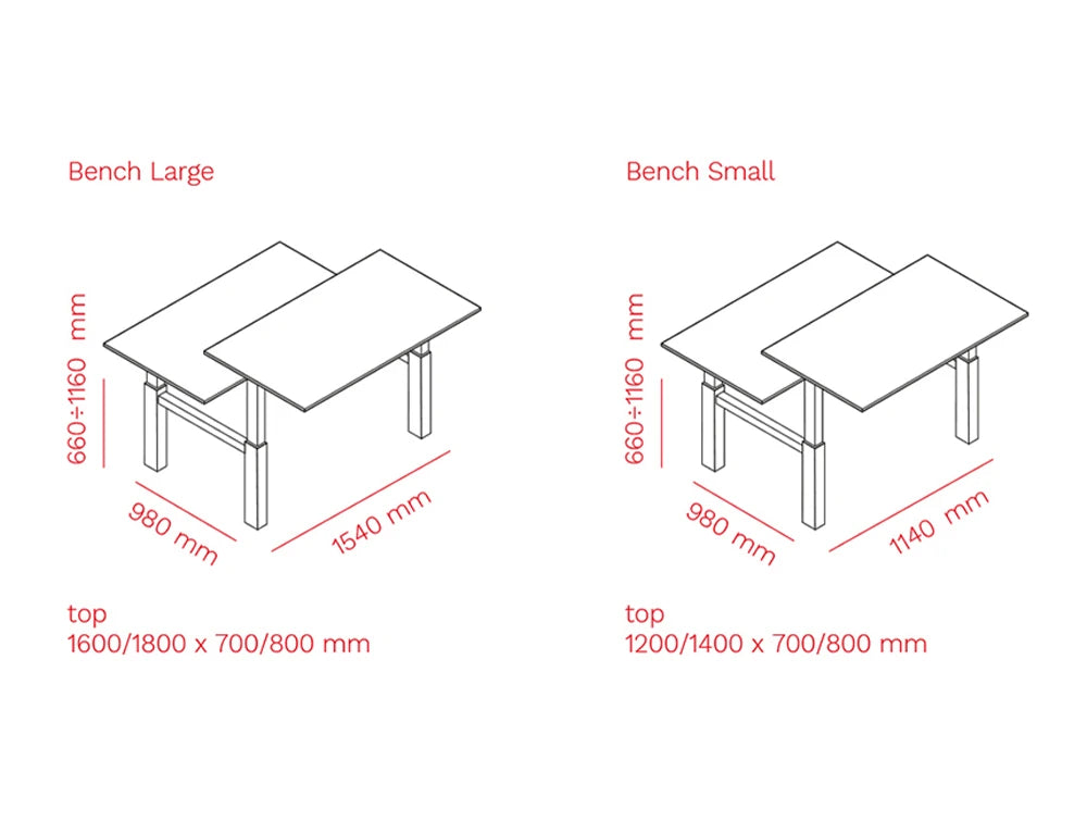 Mara Follow Height Adjustable Office Bench Desk Dimensions