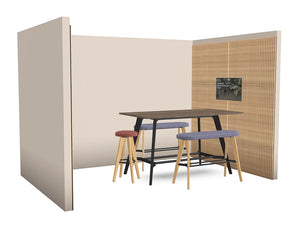 Media Ready Meeting Room with Vertical Wooden Slats with Poseur Table and High Bench