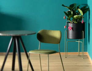 Meridius Plant Pot Holder with Green Chair and Round Table