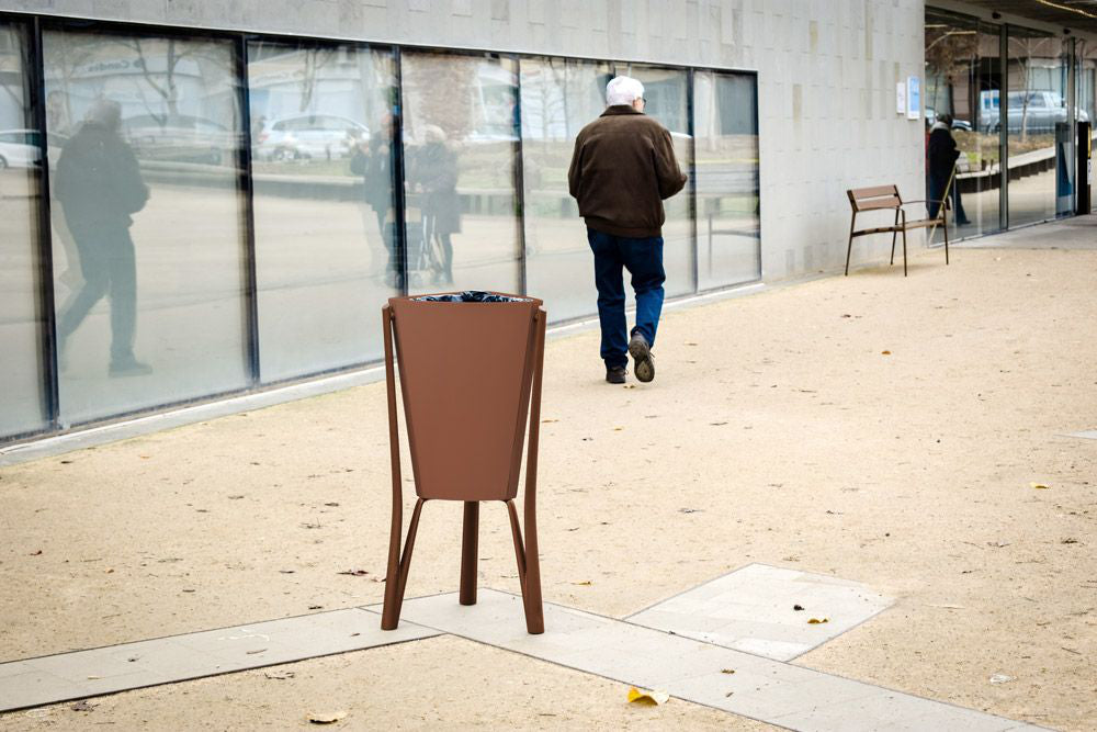 Minsk Outdoor Waste Bin with Bench in Outdoor Setting