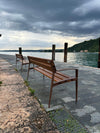 Minsk Wooden Outdoor Bench in Brown Finish Outdoor Setting 5