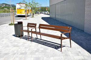 Minsk Wooden Outdoor Bench in Brown Finish Outdoor Setting 6