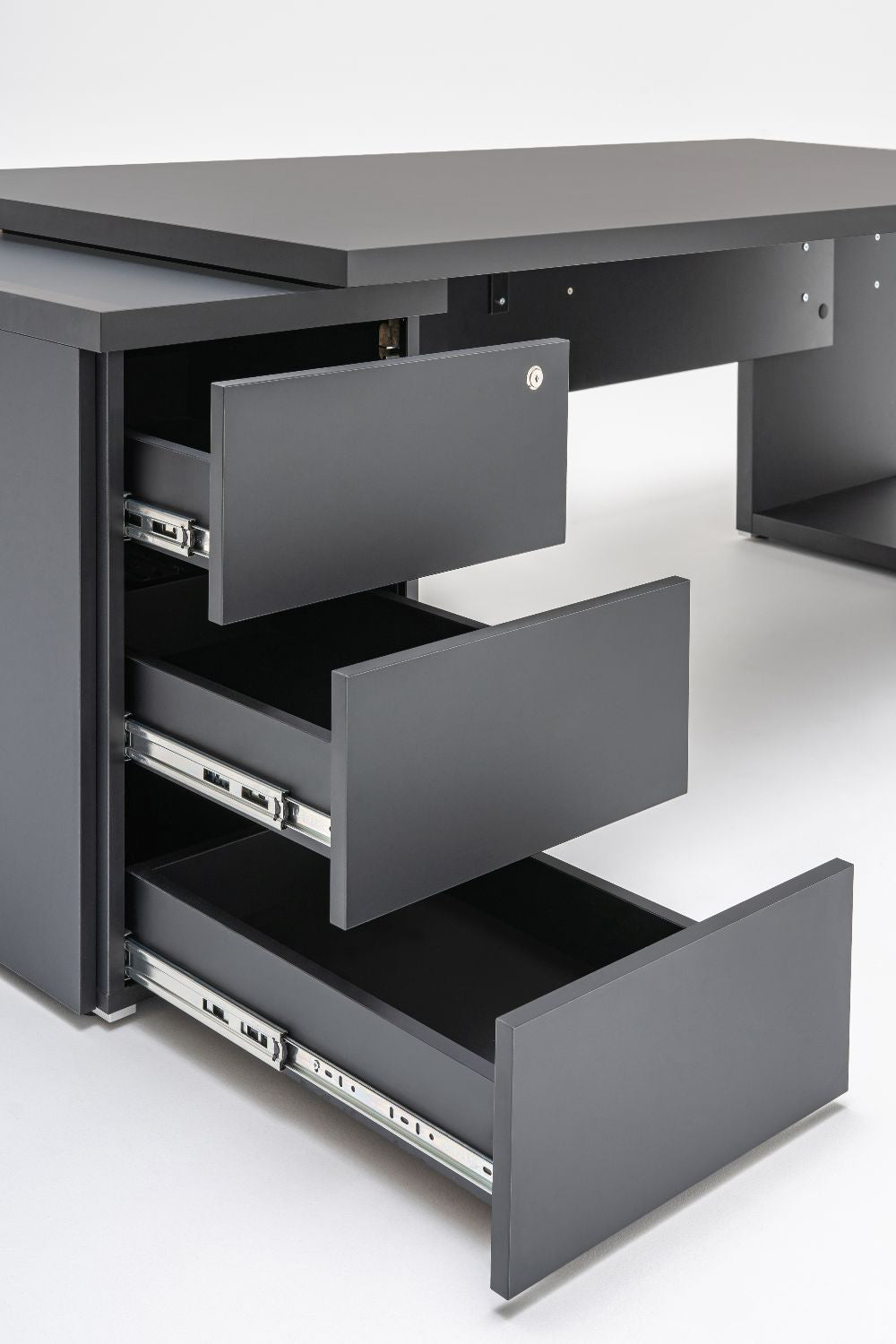 Mito Fenix Wooden Executive Desk with Side Storage Drawer Open Detail