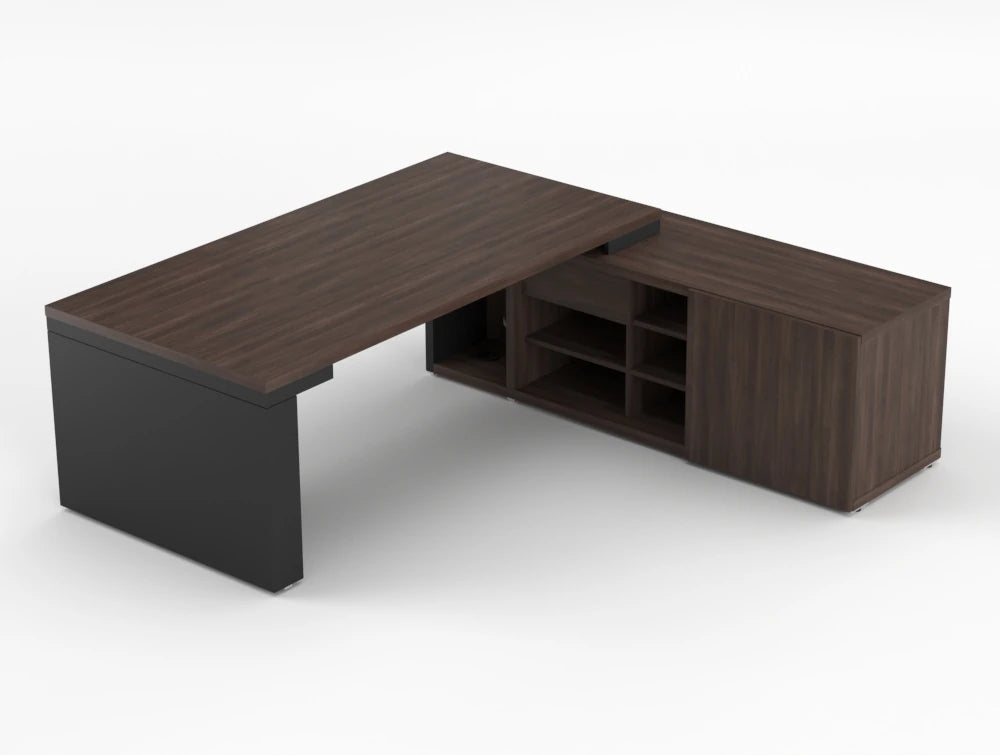 Mito Sit Stand Executive Desk With Side Storage Robinia Top Black Matt Body 2190Mm Right