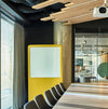 Mutedesign Wall Standing Acoustic Panel In Yellow With White Board In Modern Office With Cone Oval In Green